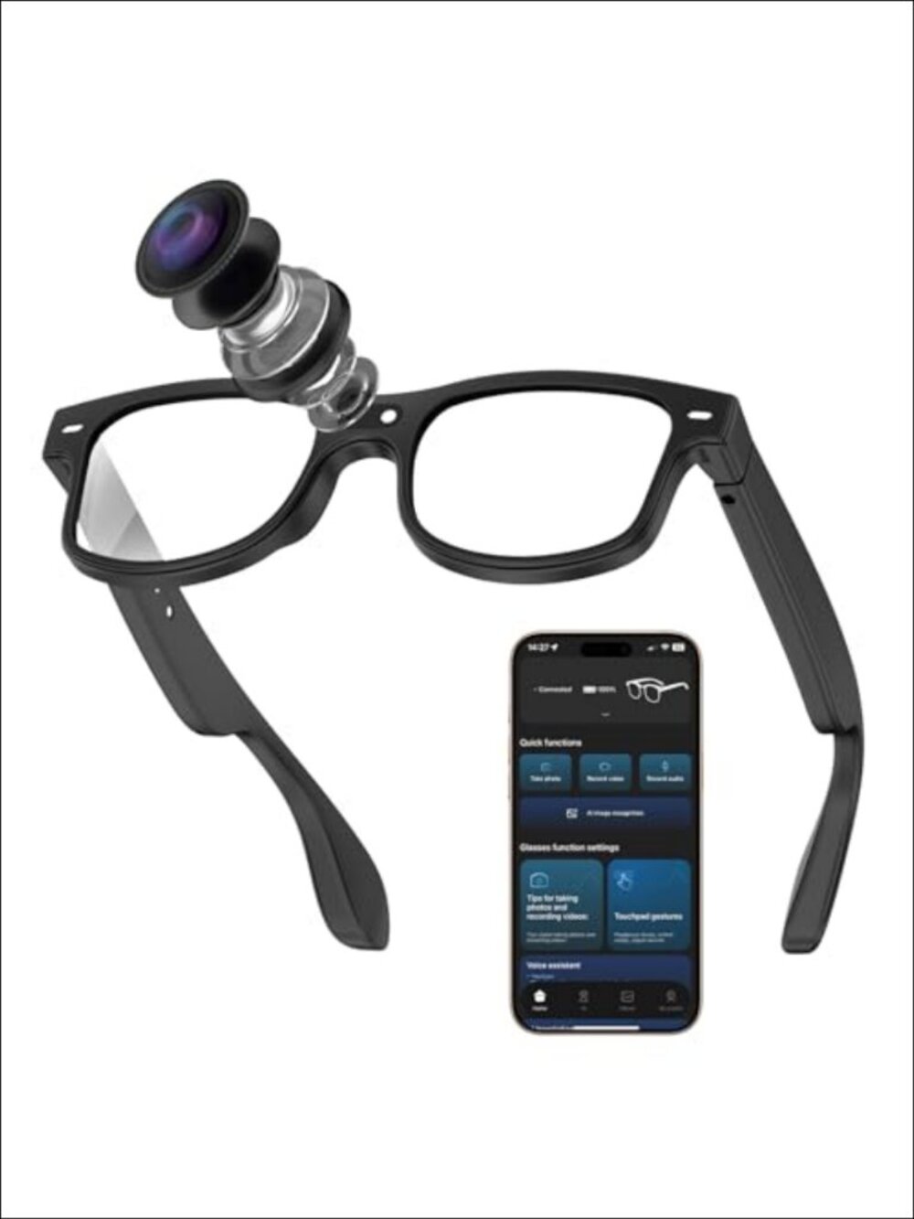Smart Glasses with Camera 8MP Bluetooth Music AI Voice Assistant
